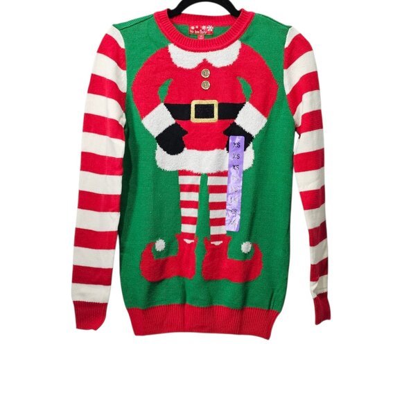 Christmas New UGLY Sweater Party To Be Jolly Mrs. Elf Pullover Knit Sweater - Picture 2 of 9